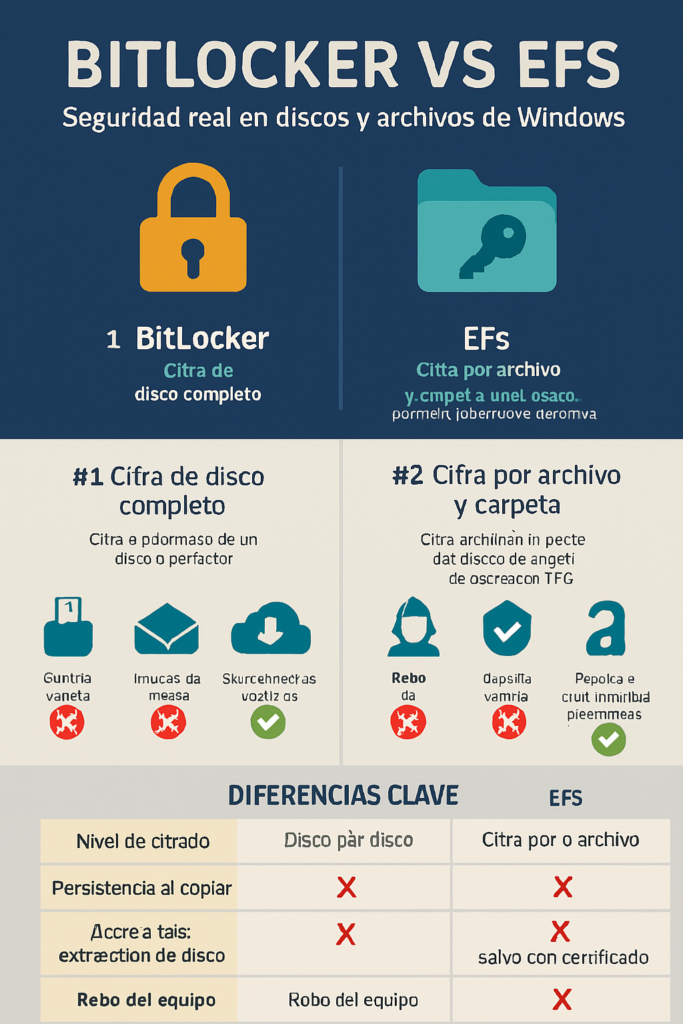 BitLocker vs EFS: qué hacen y cómo usarlos, cuándo son seguros y cuando no lo son