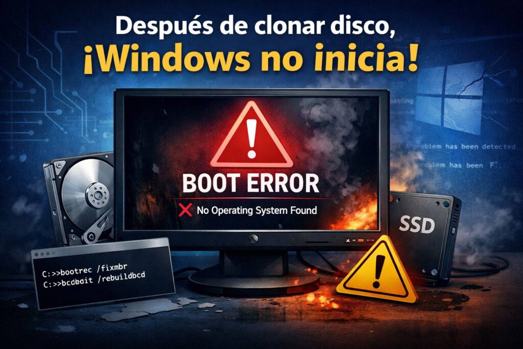 Después de clonar disco, Windows no inicia