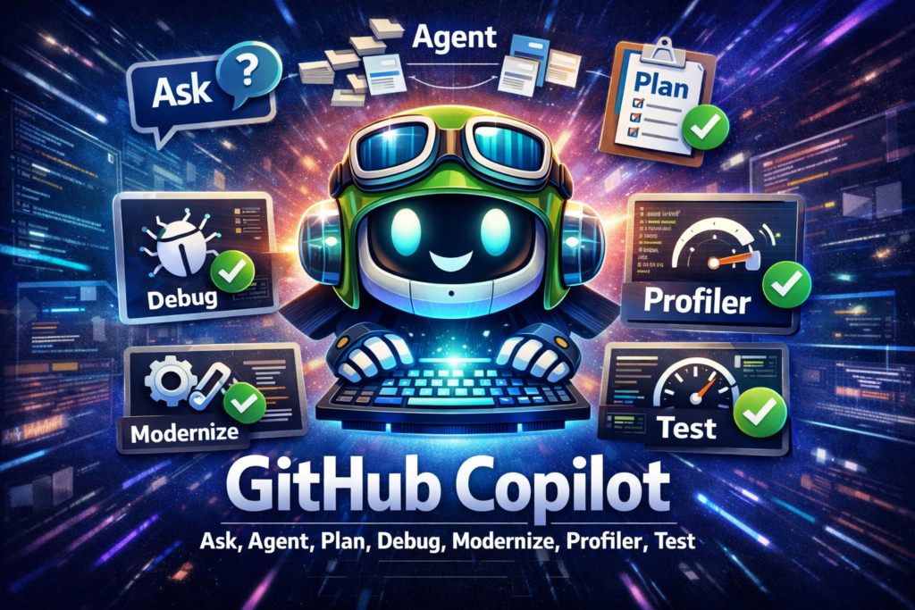GitHub Copilot: diferencias entre Agente, Ask, Plan, Depurador, Modernize, Profiler y Test